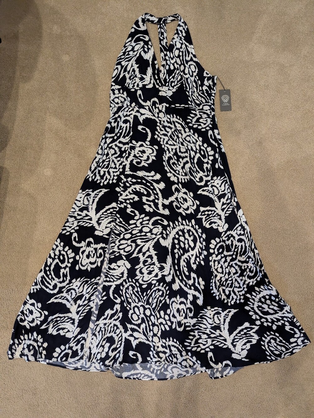 NWT Vince Camuto Navy & White Printed Maxi Dress - Size L